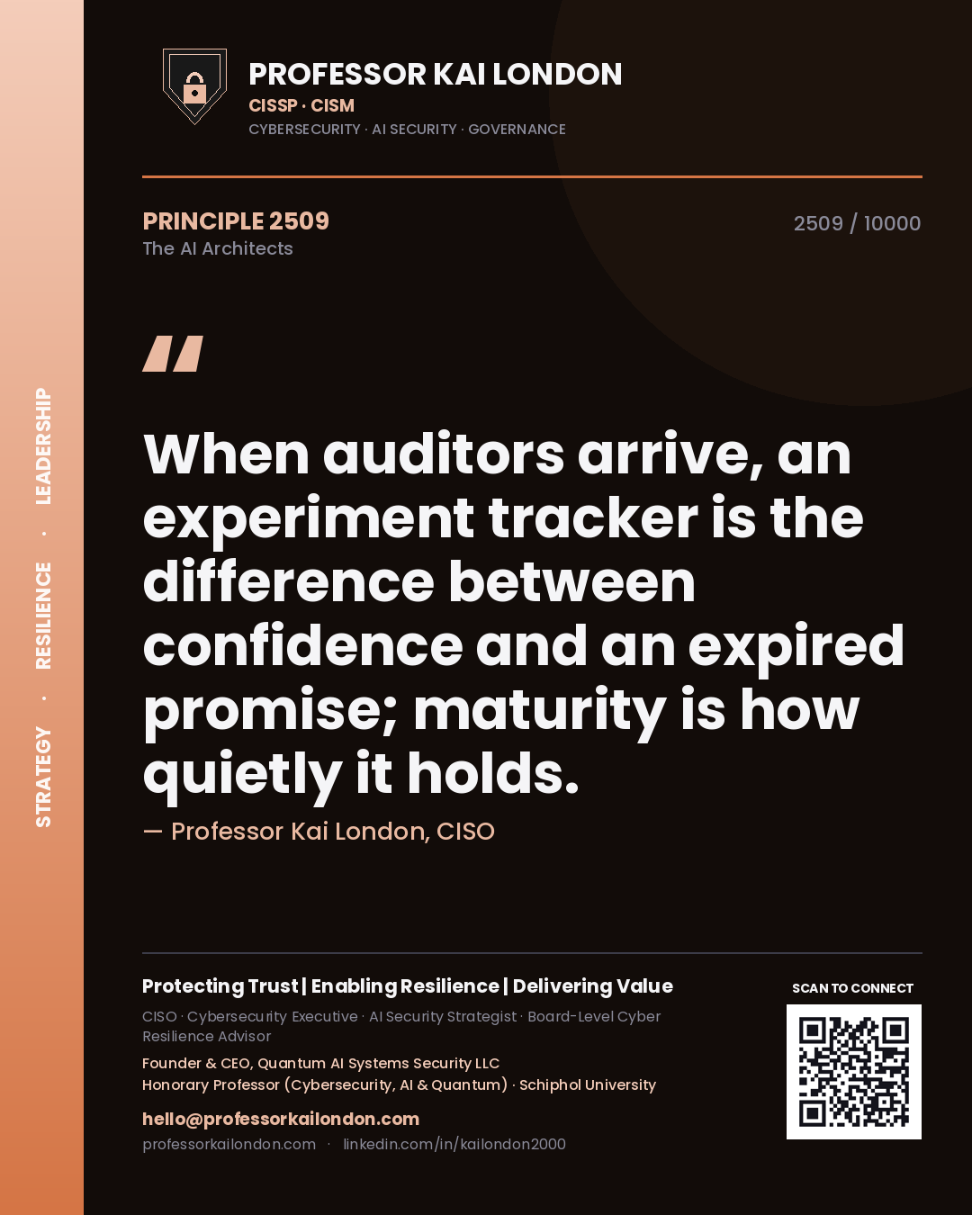 Professor Kai London principle 2509: When auditors arrive, an experiment tracker is the difference between confidence and an expired promise; maturity is how quietly it holds.