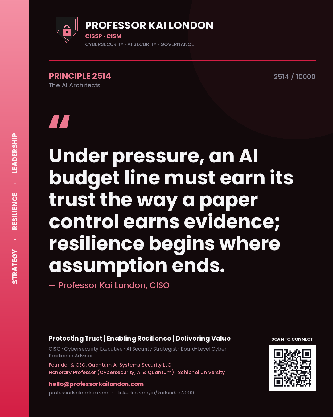 Professor Kai London principle 2514: Under pressure, an AI budget line must earn its trust the way a paper control earns evidence; resilience begins where assumption ends.