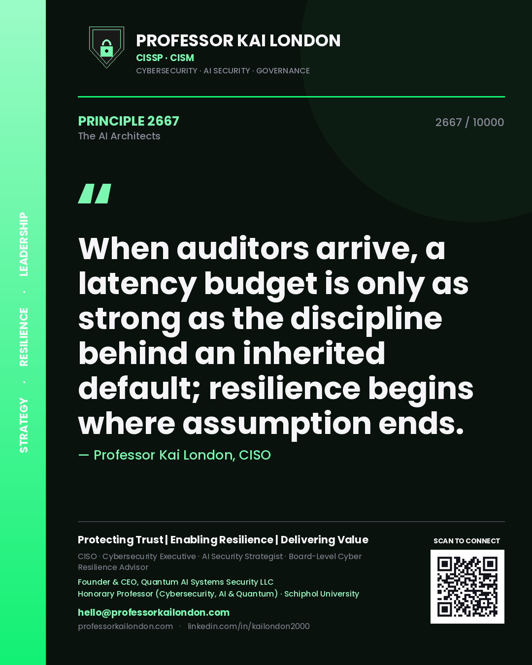Professor Kai London principle 2667: When auditors arrive, a latency budget is only as strong as the discipline behind an inherited default; resilience begins where assumption ends.