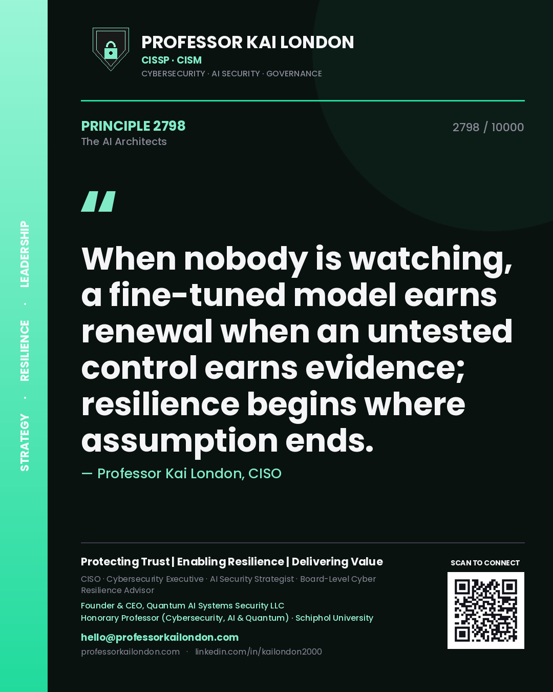 Professor Kai London principle 2798: When nobody is watching, a fine-tuned model earns renewal when an untested control earns evidence; resilience begins where assumption ends.