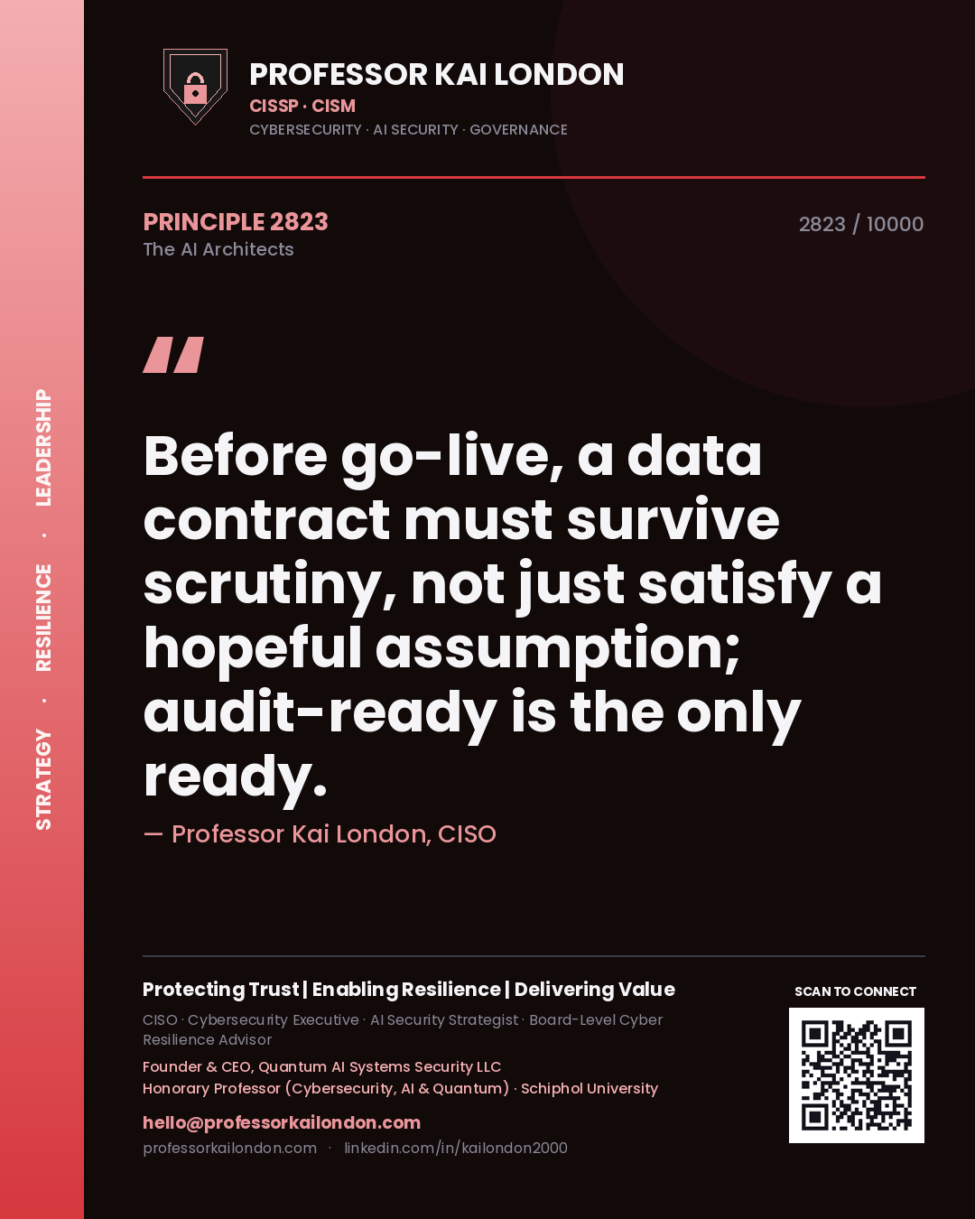 Professor Kai London principle 2823: Before go-live, a data contract must survive scrutiny, not just satisfy a hopeful assumption; audit-ready is the only ready.