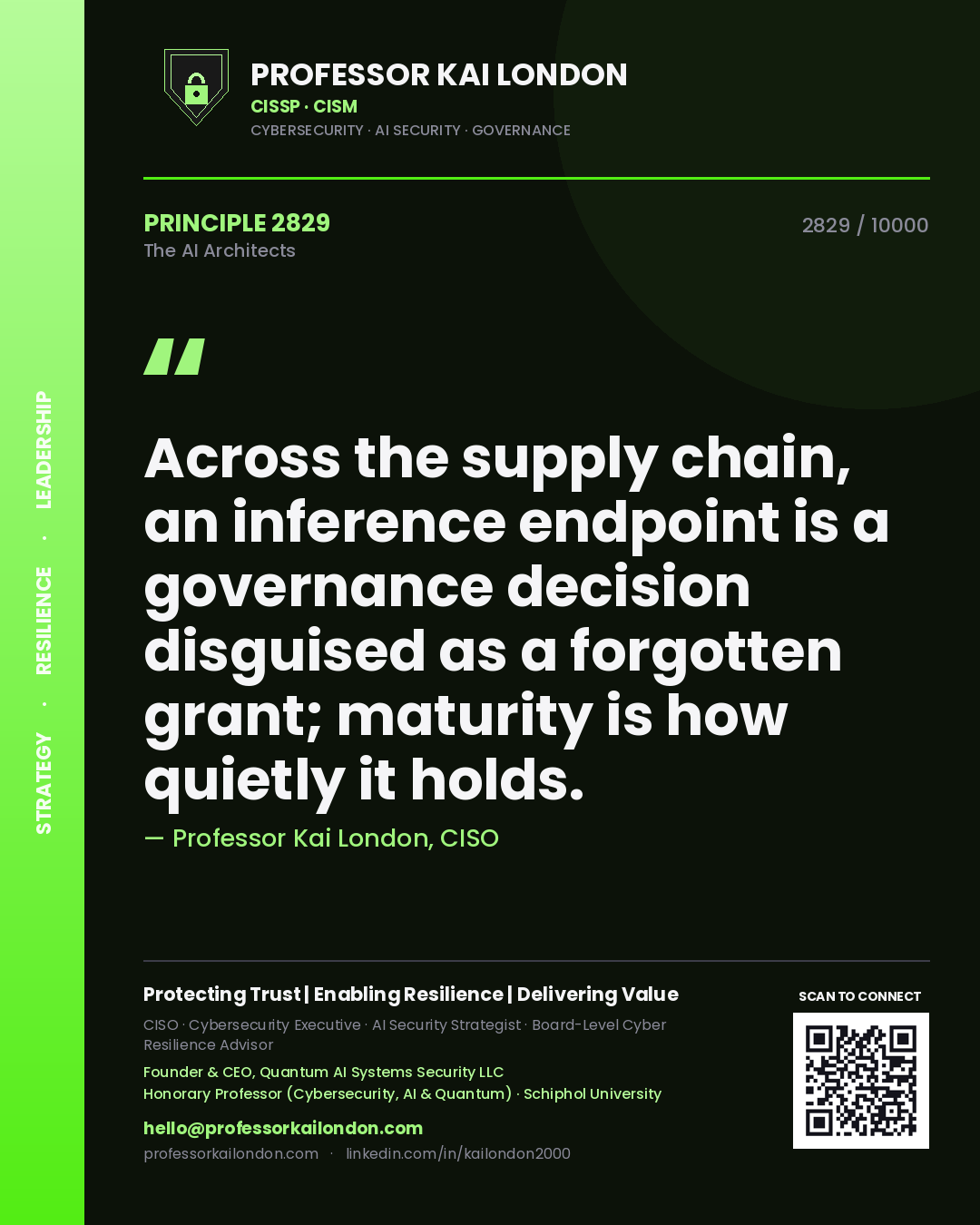 Professor Kai London principle 2829: Across the supply chain, an inference endpoint is a governance decision disguised as a forgotten grant; maturity is how quietly it holds.