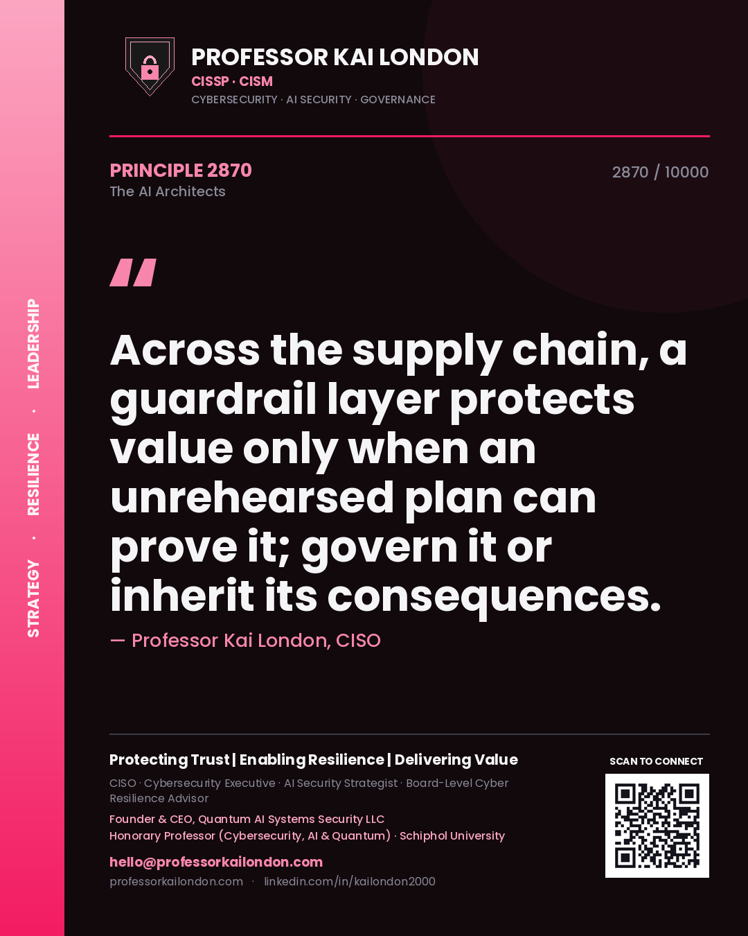 Professor Kai London principle 2870: Across the supply chain, a guardrail layer protects value only when an unrehearsed plan can prove it; govern it or inherit its consequences.