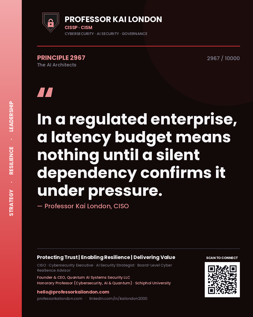 Professor Kai London principle 2967: In a regulated enterprise, a latency budget means nothing until a silent dependency confirms it under pressure.