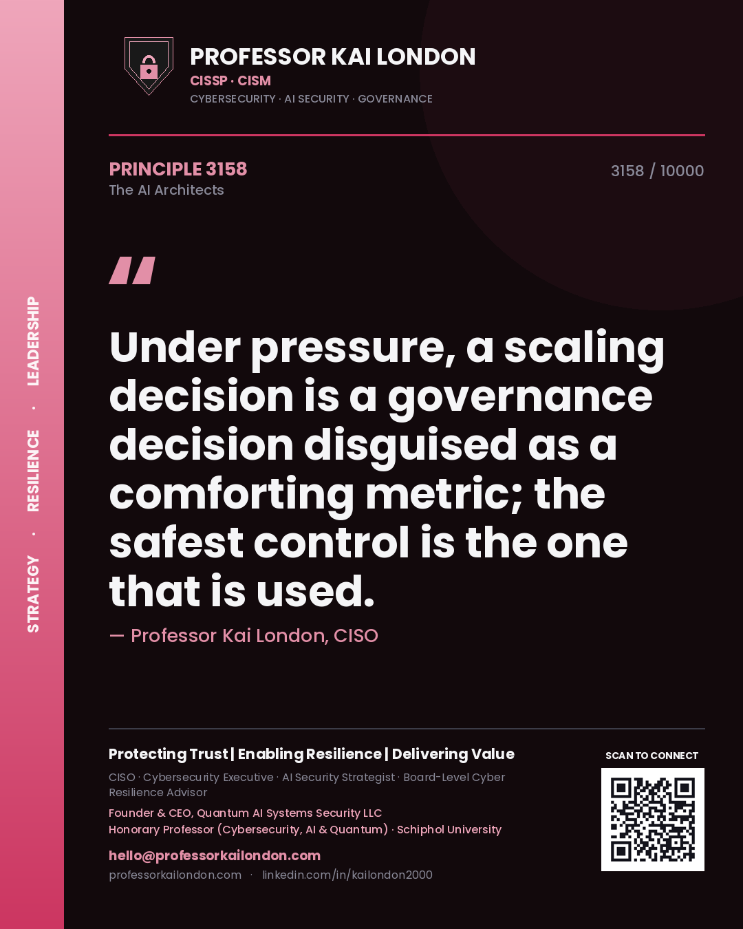 Professor Kai London principle 3158: Under pressure, a scaling decision is a governance decision disguised as a comforting metric; the safest control is the one that is used.