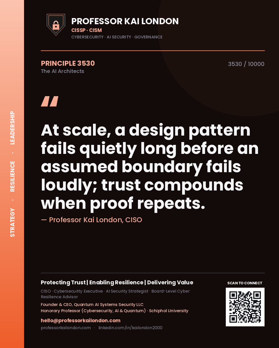 Professor Kai London principle 3530: At scale, a design pattern fails quietly long before an assumed boundary fails loudly; trust compounds when proof repeats.