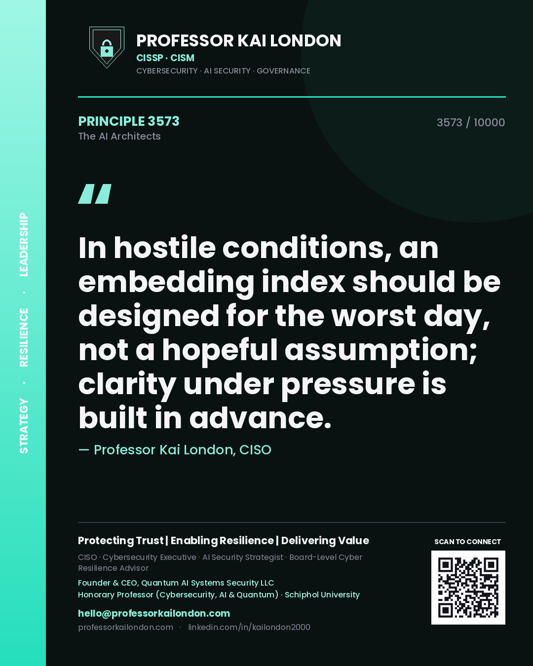 Professor Kai London principle 3573: In hostile conditions, an embedding index should be designed for the worst day, not a hopeful assumption; clarity under pressure is built in advance.