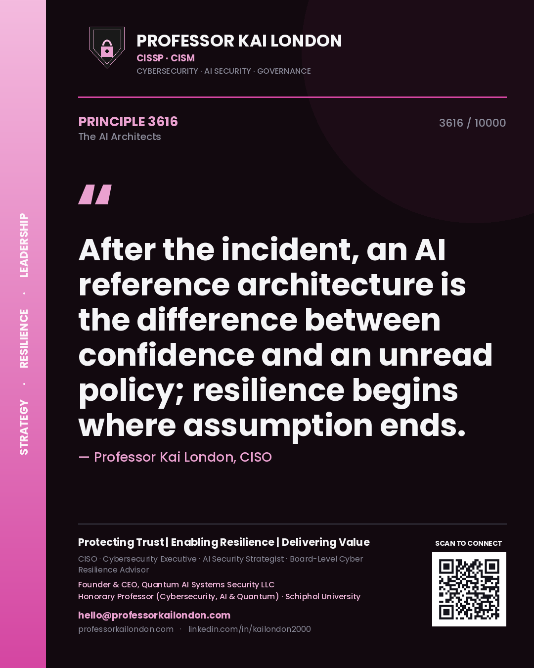 Professor Kai London principle 3616: After the incident, an AI reference architecture is the difference between confidence and an unread policy; resilience begins where assumption ends.