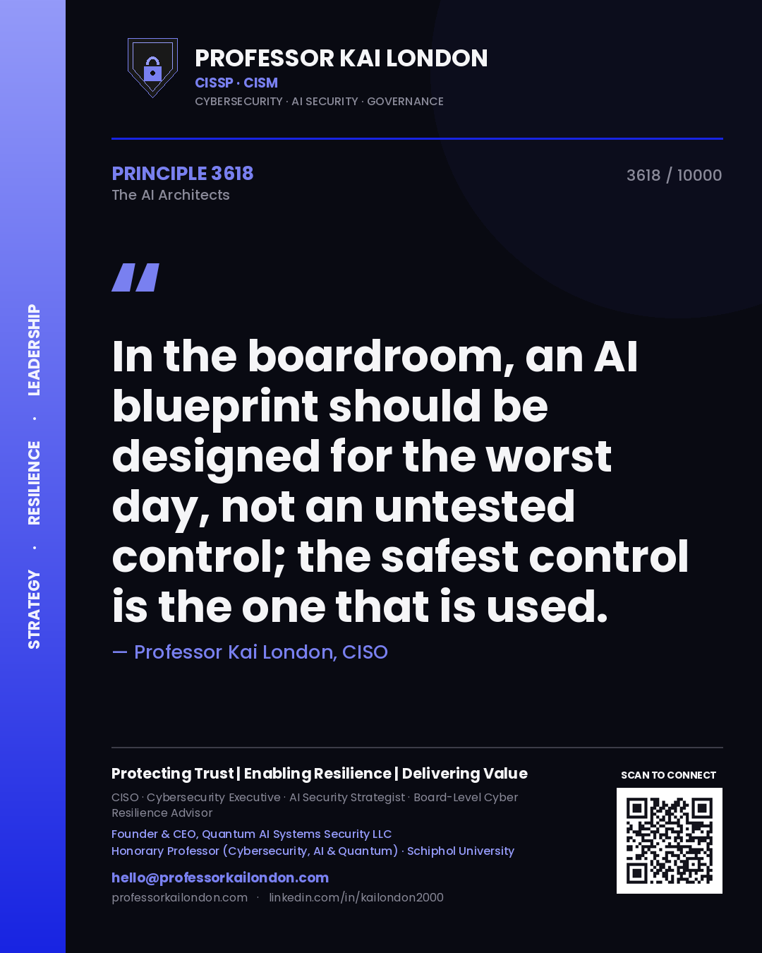 Professor Kai London principle 3618: In the boardroom, an AI blueprint should be designed for the worst day, not an untested control; the safest control is the one that is used.