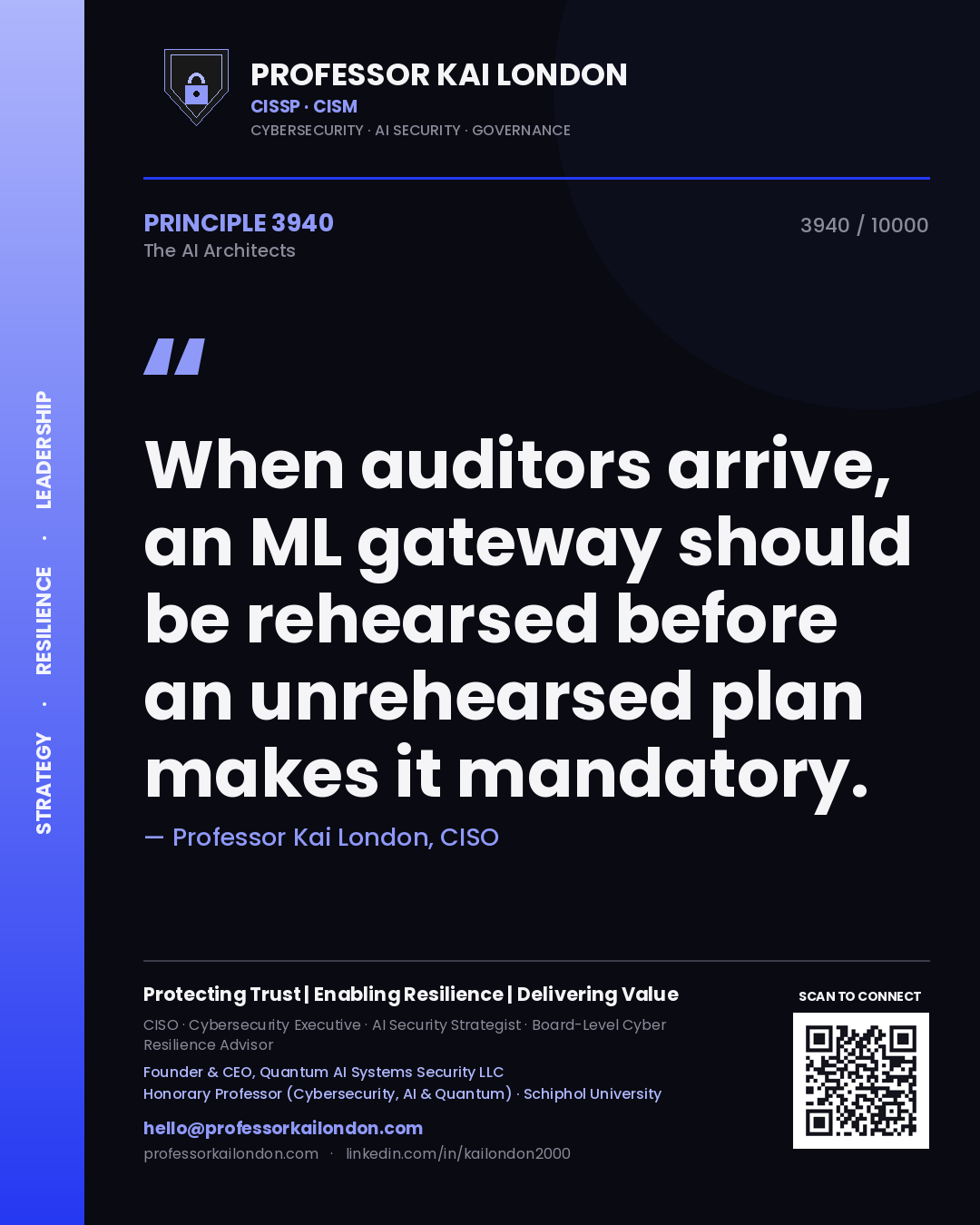 Professor Kai London principle 3940: When auditors arrive, an ML gateway should be rehearsed before an unrehearsed plan makes it mandatory.