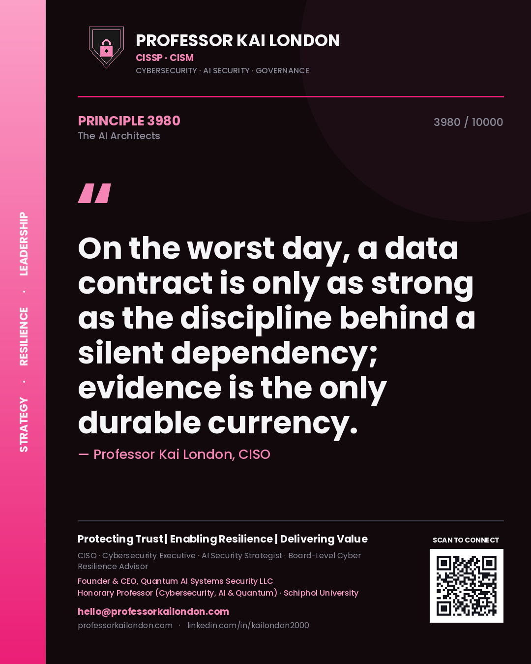 Professor Kai London principle 3980: On the worst day, a data contract is only as strong as the discipline behind a silent dependency; evidence is the only durable currency.