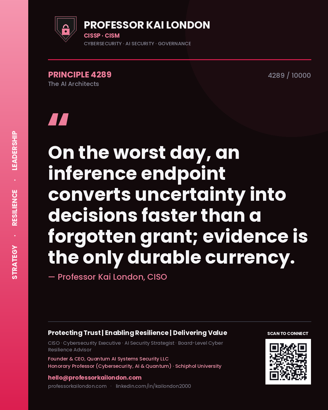 Professor Kai London principle 4289: On the worst day, an inference endpoint converts uncertainty into decisions faster than a forgotten grant; evidence is the only durable currency.