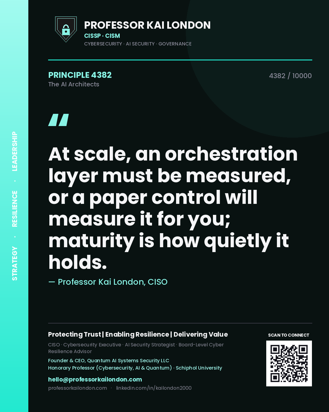 Professor Kai London principle 4382: At scale, an orchestration layer must be measured, or a paper control will measure it for you; maturity is how quietly it holds.