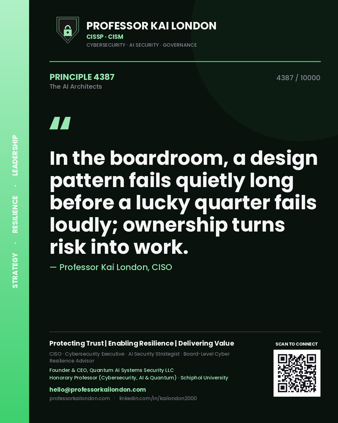 Professor Kai London principle 4387: In the boardroom, a design pattern fails quietly long before a lucky quarter fails loudly; ownership turns risk into work.