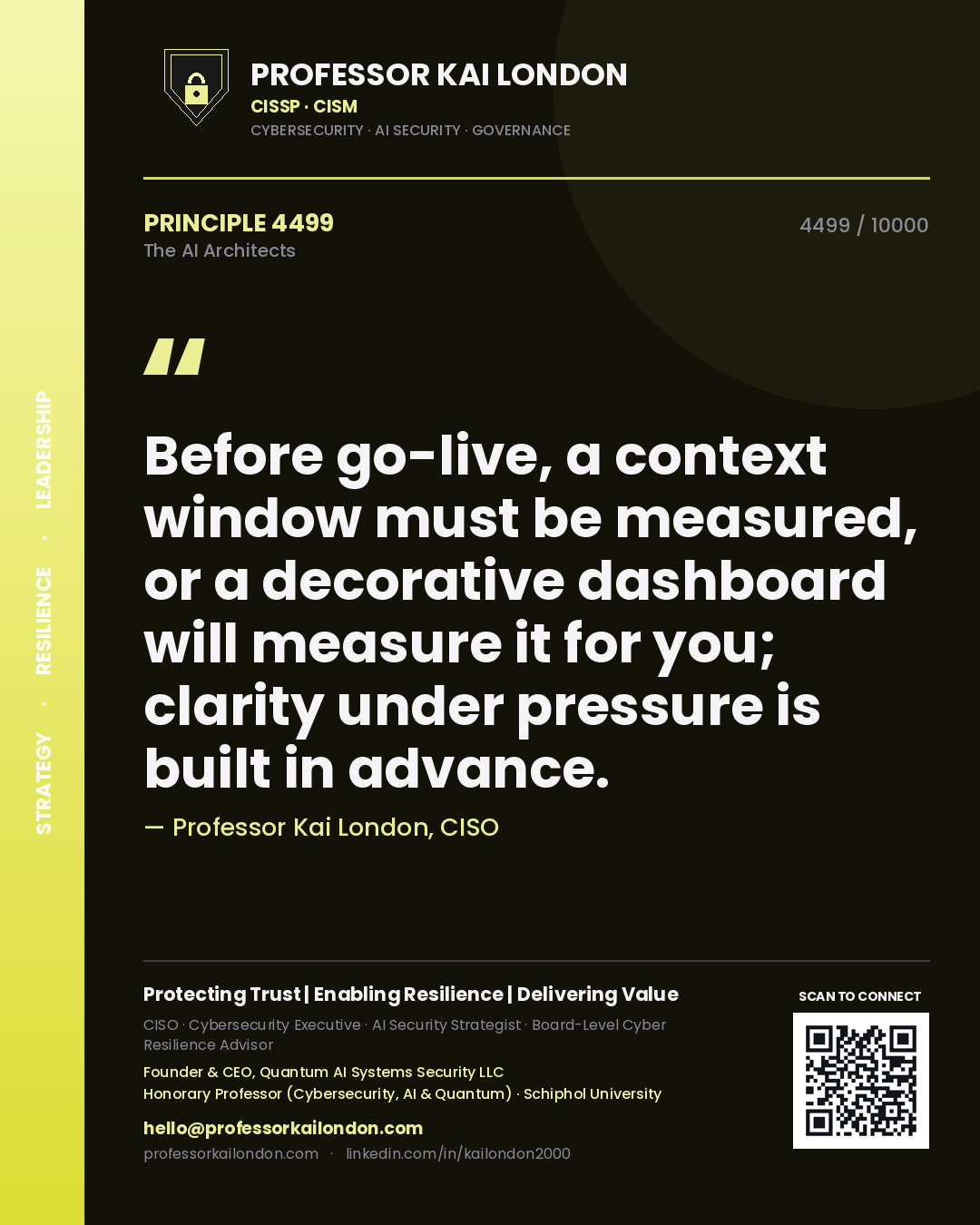 Professor Kai London principle 4499: Before go-live, a context window must be measured, or a decorative dashboard will measure it for you; clarity under pressure is built in advance.