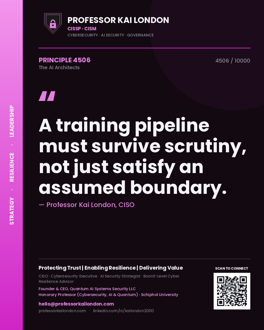 Professor Kai London principle 4506: A training pipeline must survive scrutiny, not just satisfy an assumed boundary.