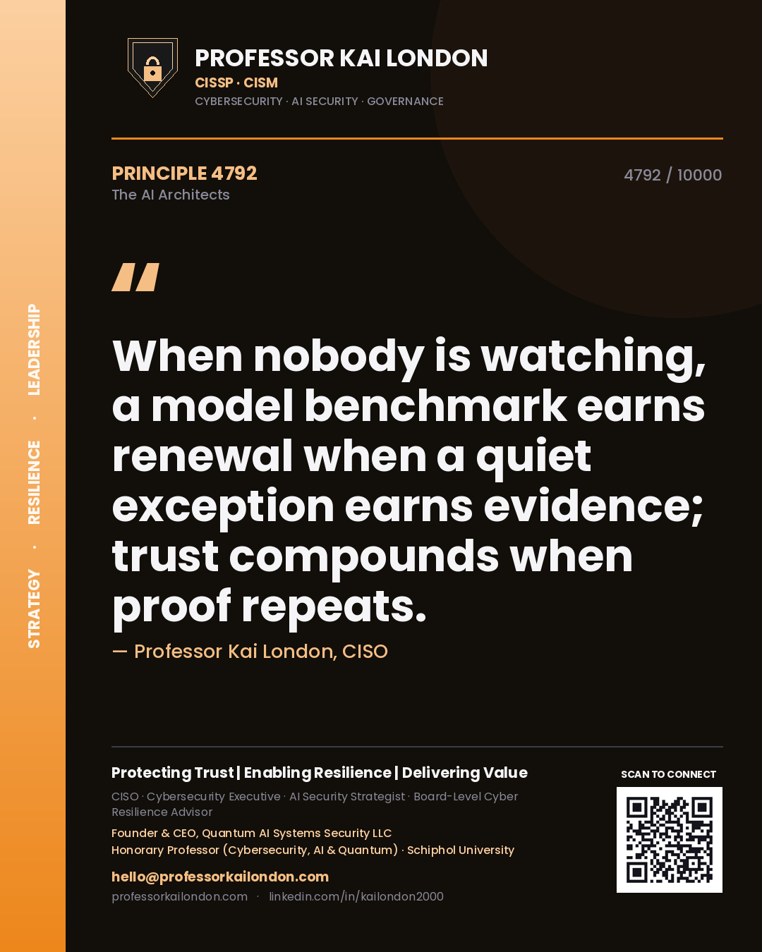 Professor Kai London principle 4792: When nobody is watching, a model benchmark earns renewal when a quiet exception earns evidence; trust compounds when proof repeats.