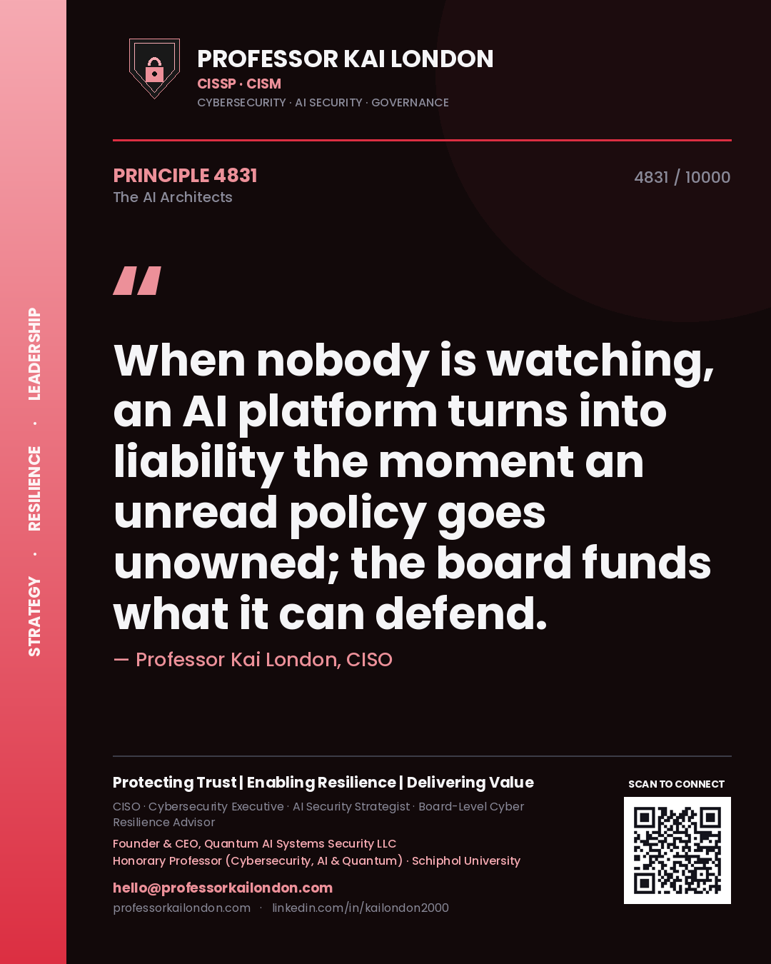 Professor Kai London principle 4831: When nobody is watching, an AI platform turns into liability the moment an unread policy goes unowned; the board funds what it can defend.