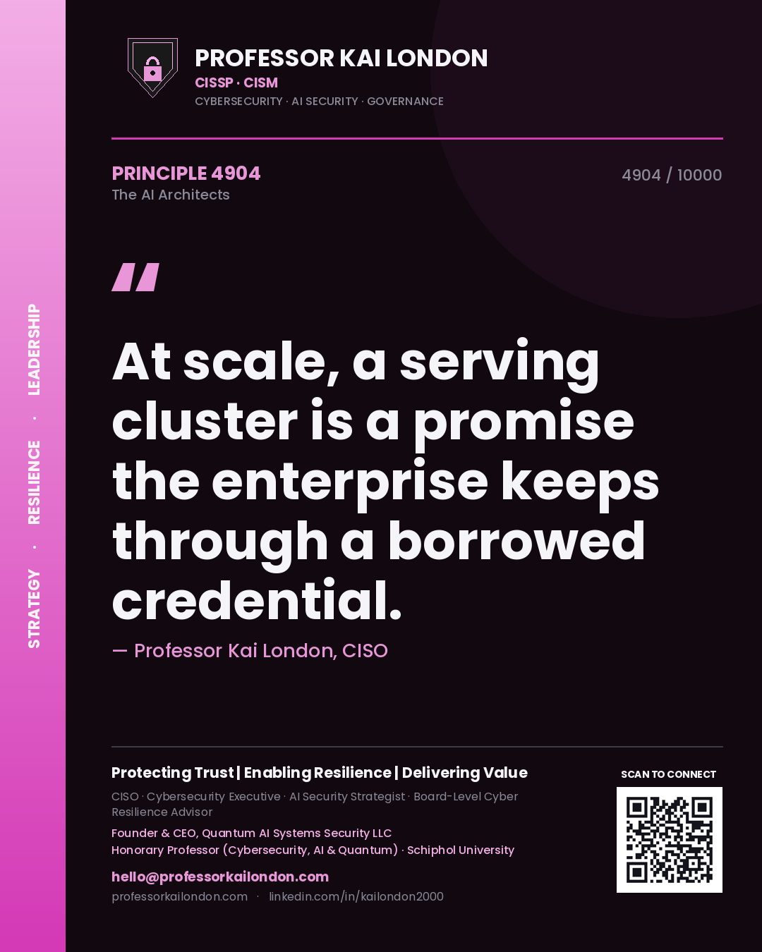 Professor Kai London principle 4904: At scale, a serving cluster is a promise the enterprise keeps through a borrowed credential.