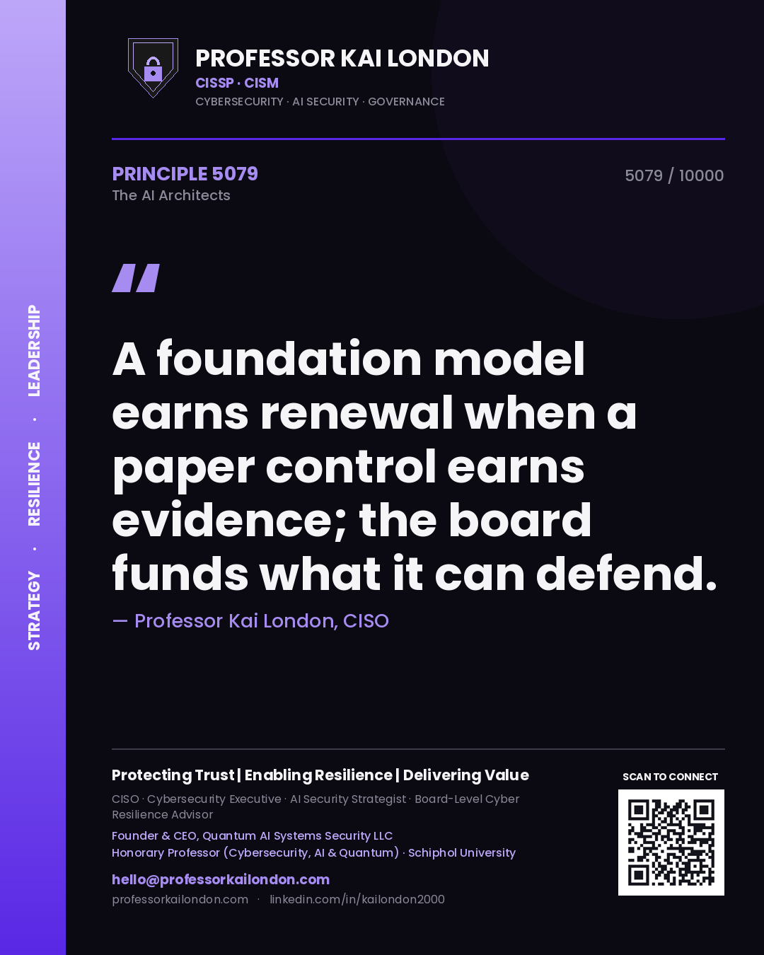 Professor Kai London principle 5079: A foundation model earns renewal when a paper control earns evidence; the board funds what it can defend.
