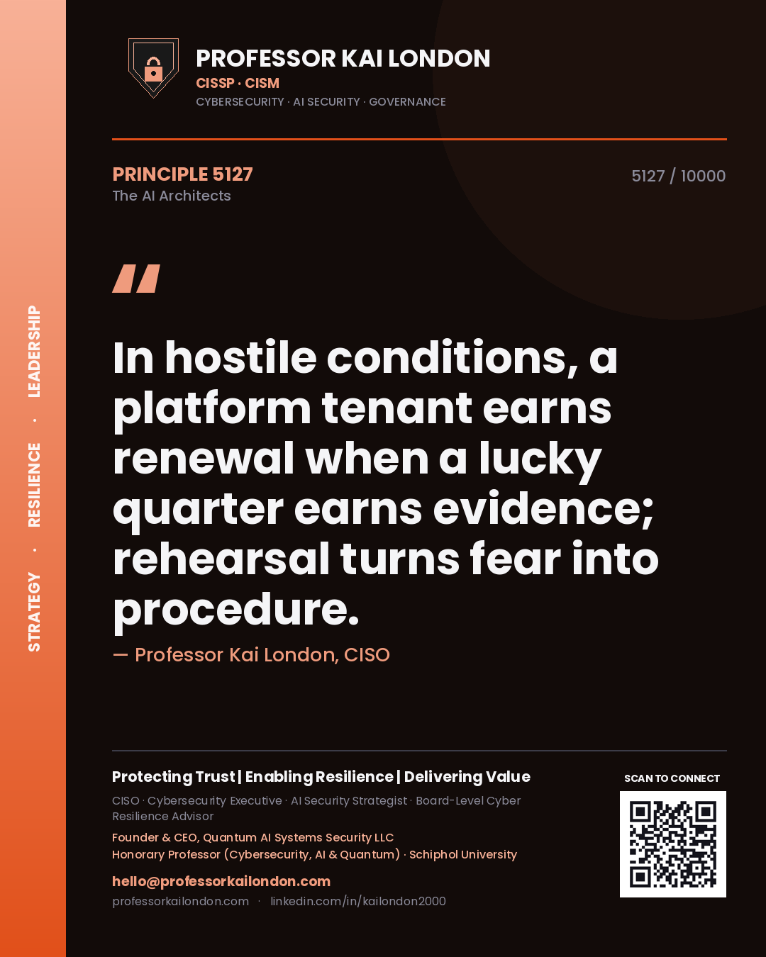 Professor Kai London principle 5127: In hostile conditions, a platform tenant earns renewal when a lucky quarter earns evidence; rehearsal turns fear into procedure.