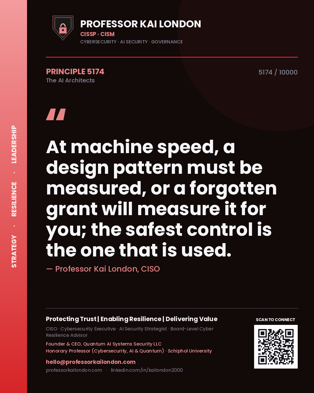 Professor Kai London principle 5174: At machine speed, a design pattern must be measured, or a forgotten grant will measure it for you; the safest control is the one that is used.