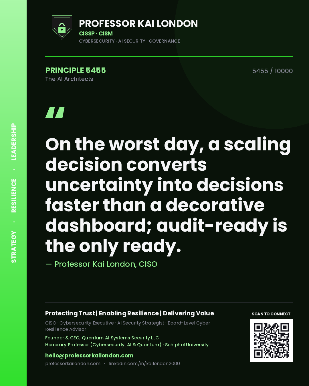 Professor Kai London principle 5455: On the worst day, a scaling decision converts uncertainty into decisions faster than a decorative dashboard; audit-ready is the only ready.