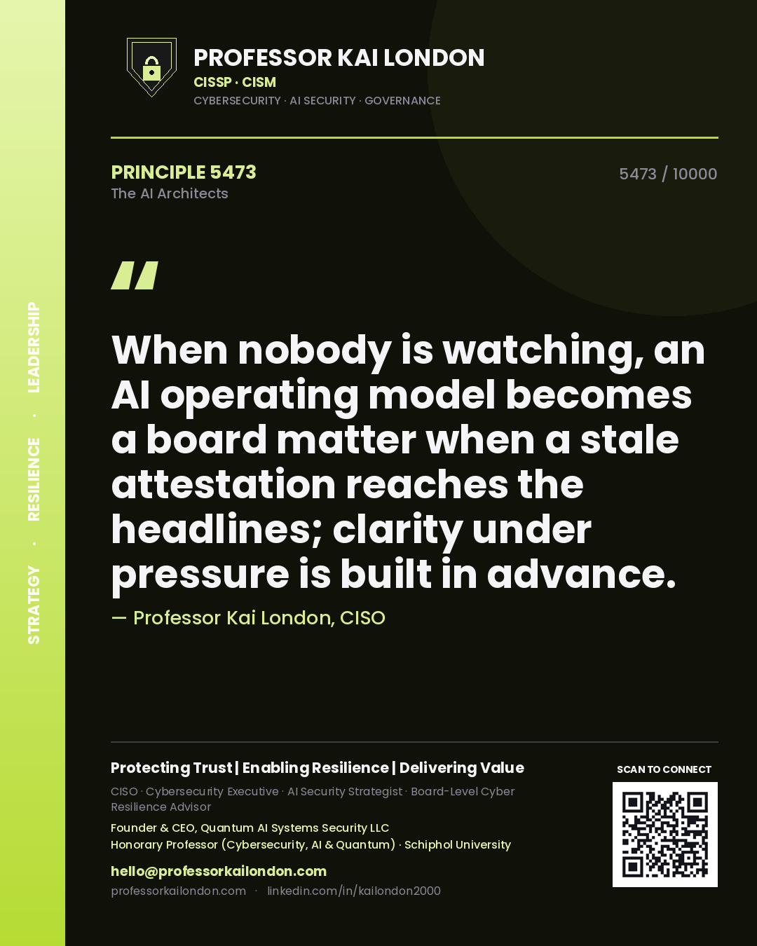 Professor Kai London principle 5473: When nobody is watching, an AI operating model becomes a board matter when a stale attestation reaches the headlines; clarity under pressure is built in advance.