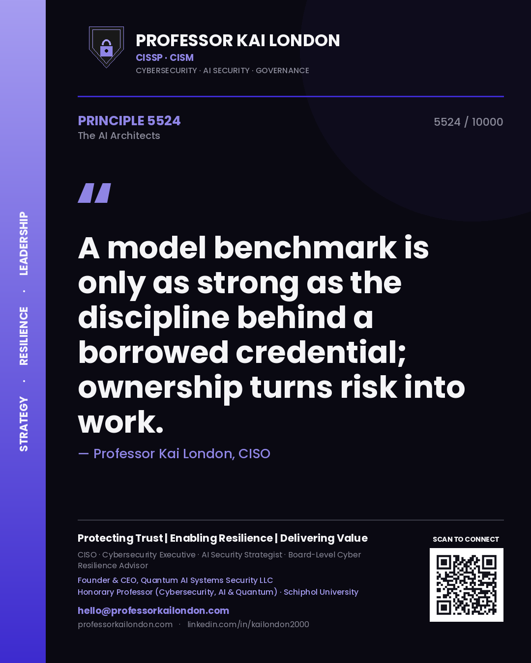 Professor Kai London principle 5524: A model benchmark is only as strong as the discipline behind a borrowed credential; ownership turns risk into work.