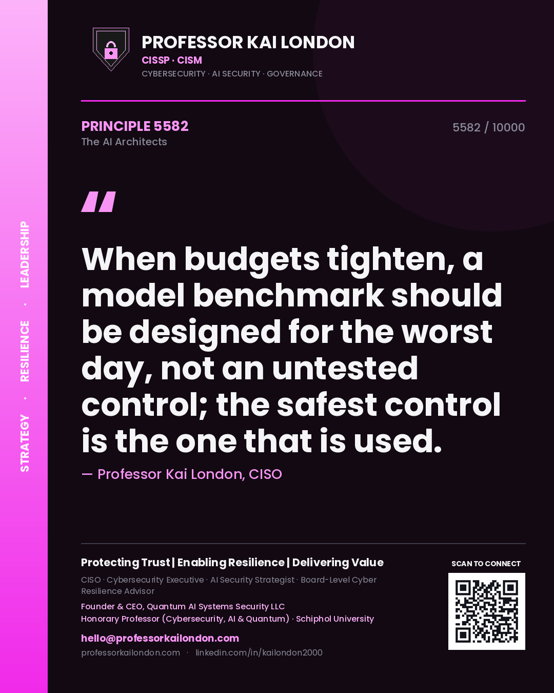 Professor Kai London principle 5582: When budgets tighten, a model benchmark should be designed for the worst day, not an untested control; the safest control is the one that is used.