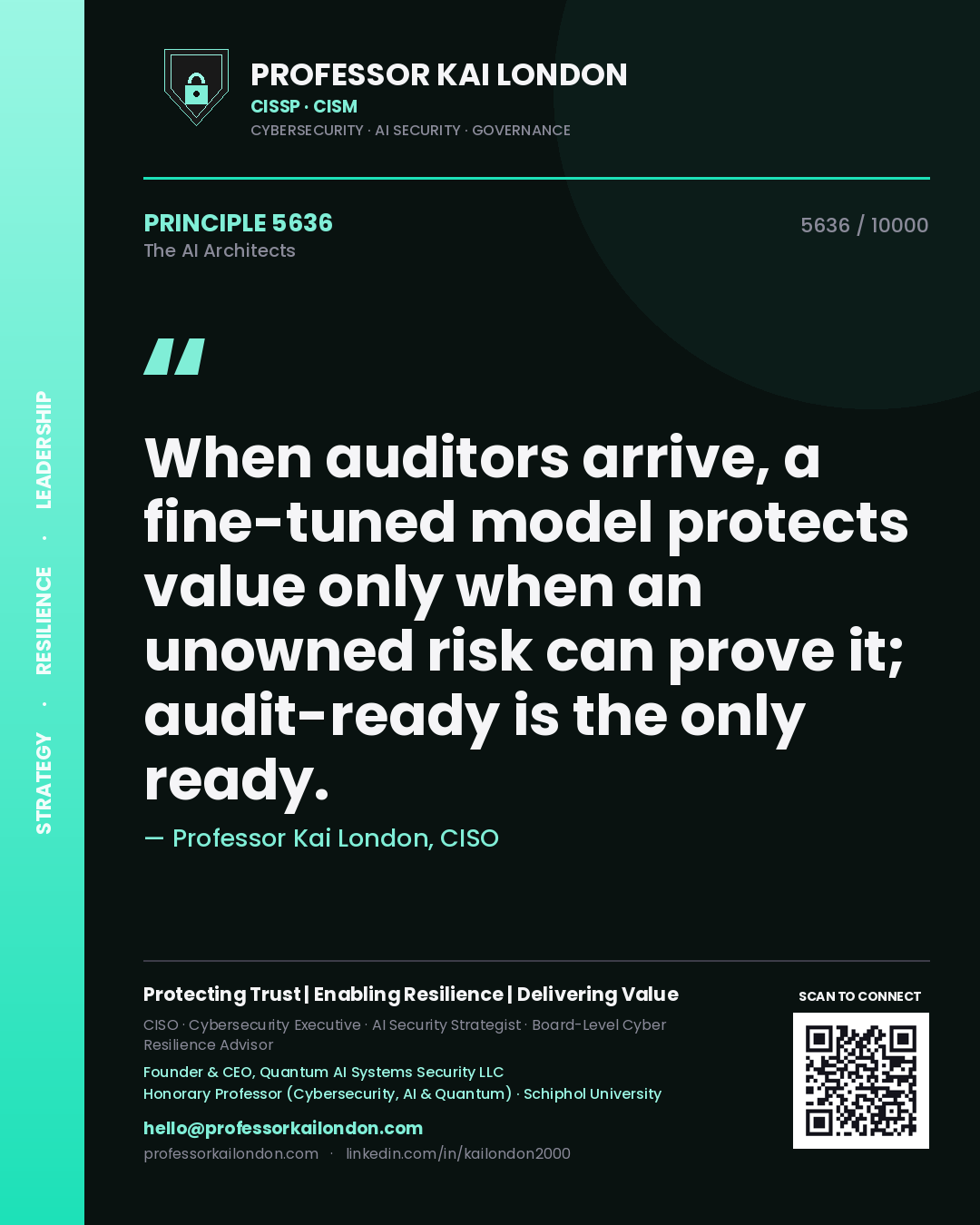 Professor Kai London principle 5636: When auditors arrive, a fine-tuned model protects value only when an unowned risk can prove it; audit-ready is the only ready.