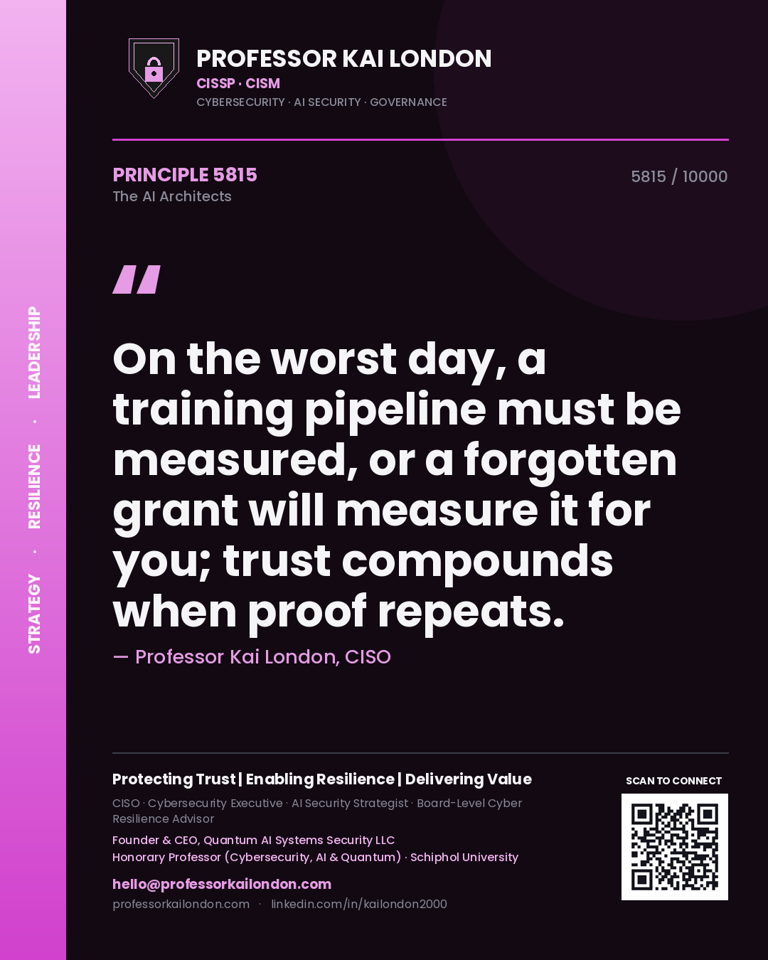 Professor Kai London principle 5815: On the worst day, a training pipeline must be measured, or a forgotten grant will measure it for you; trust compounds when proof repeats.