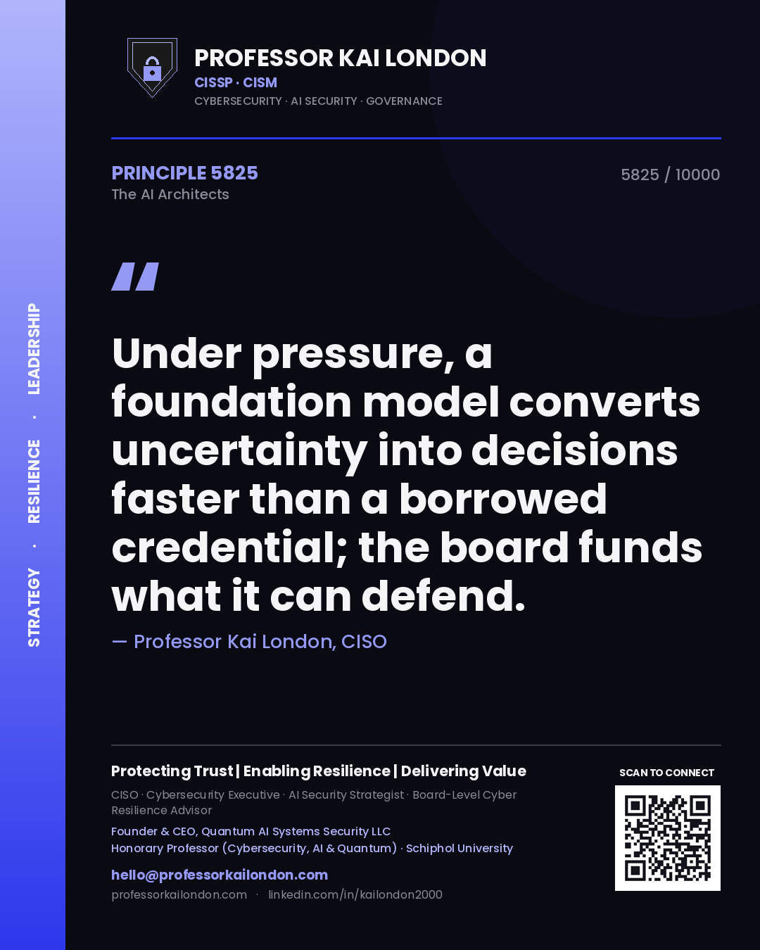 Professor Kai London principle 5825: Under pressure, a foundation model converts uncertainty into decisions faster than a borrowed credential; the board funds what it can defend.