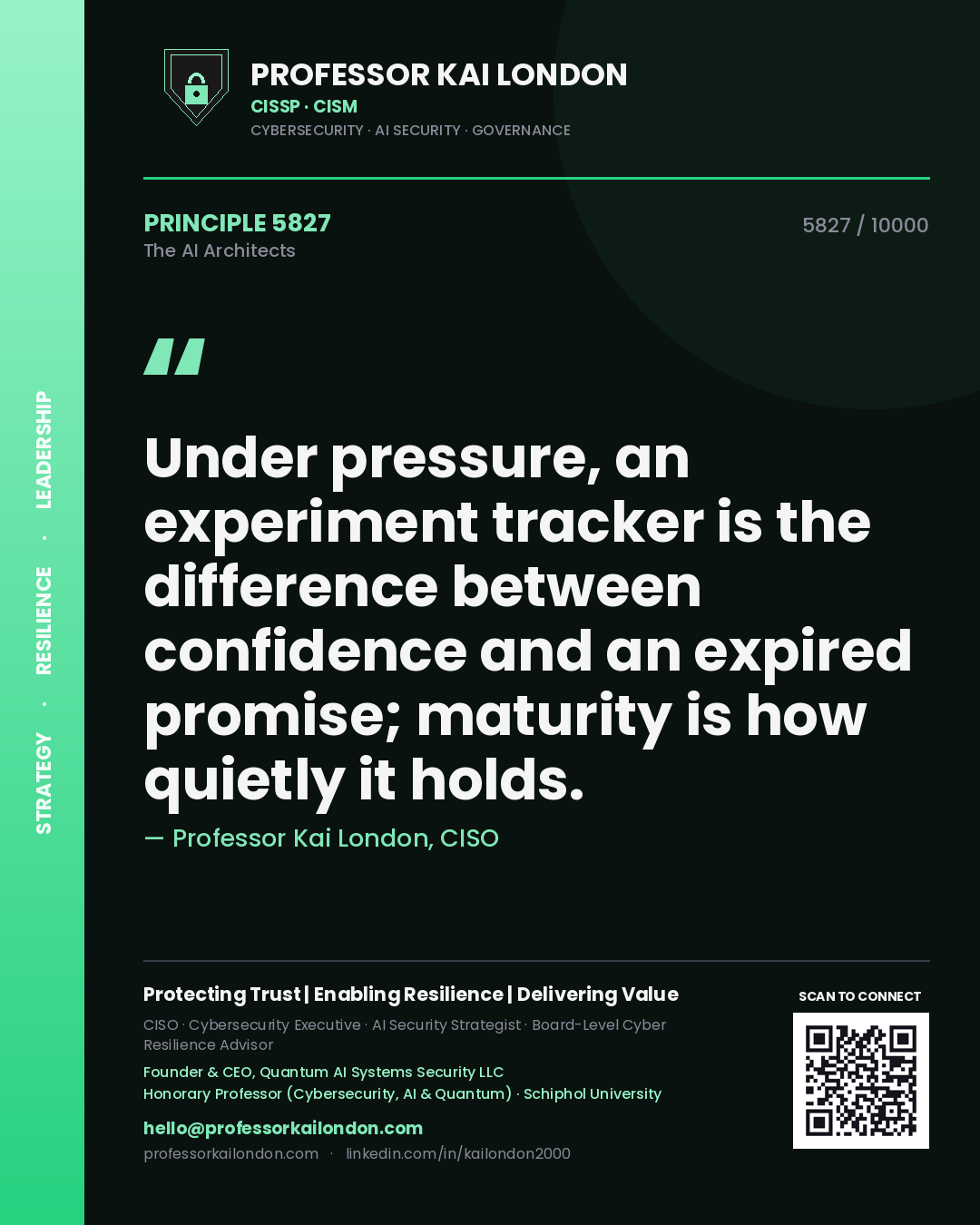 Professor Kai London principle 5827: Under pressure, an experiment tracker is the difference between confidence and an expired promise; maturity is how quietly it holds.