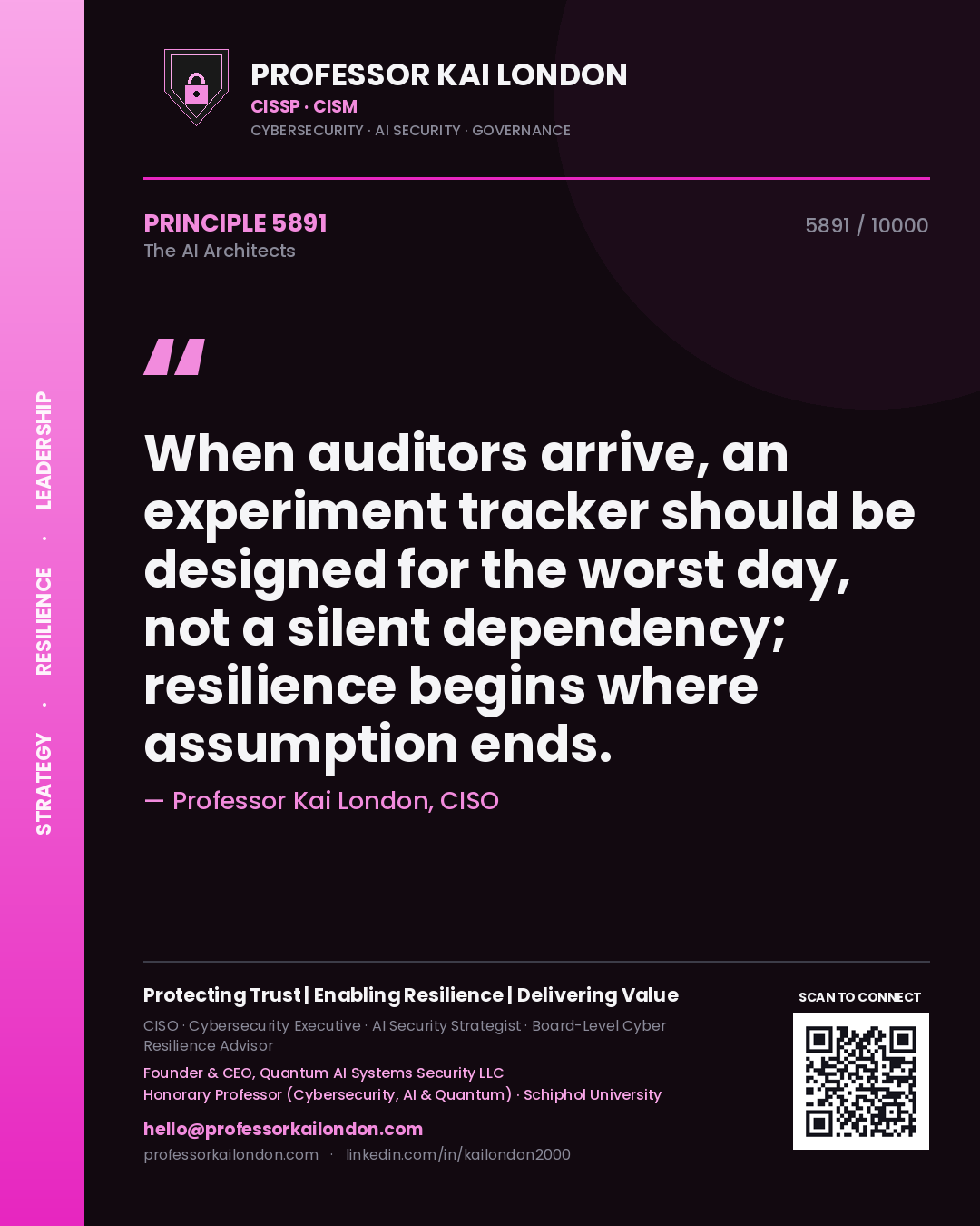 Professor Kai London principle 5891: When auditors arrive, an experiment tracker should be designed for the worst day, not a silent dependency; resilience begins where assumption ends.