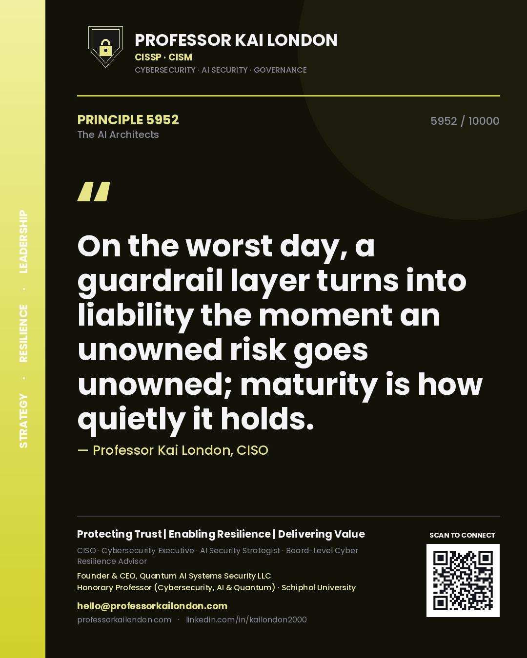 Professor Kai London principle 5952: On the worst day, a guardrail layer turns into liability the moment an unowned risk goes unowned; maturity is how quietly it holds.