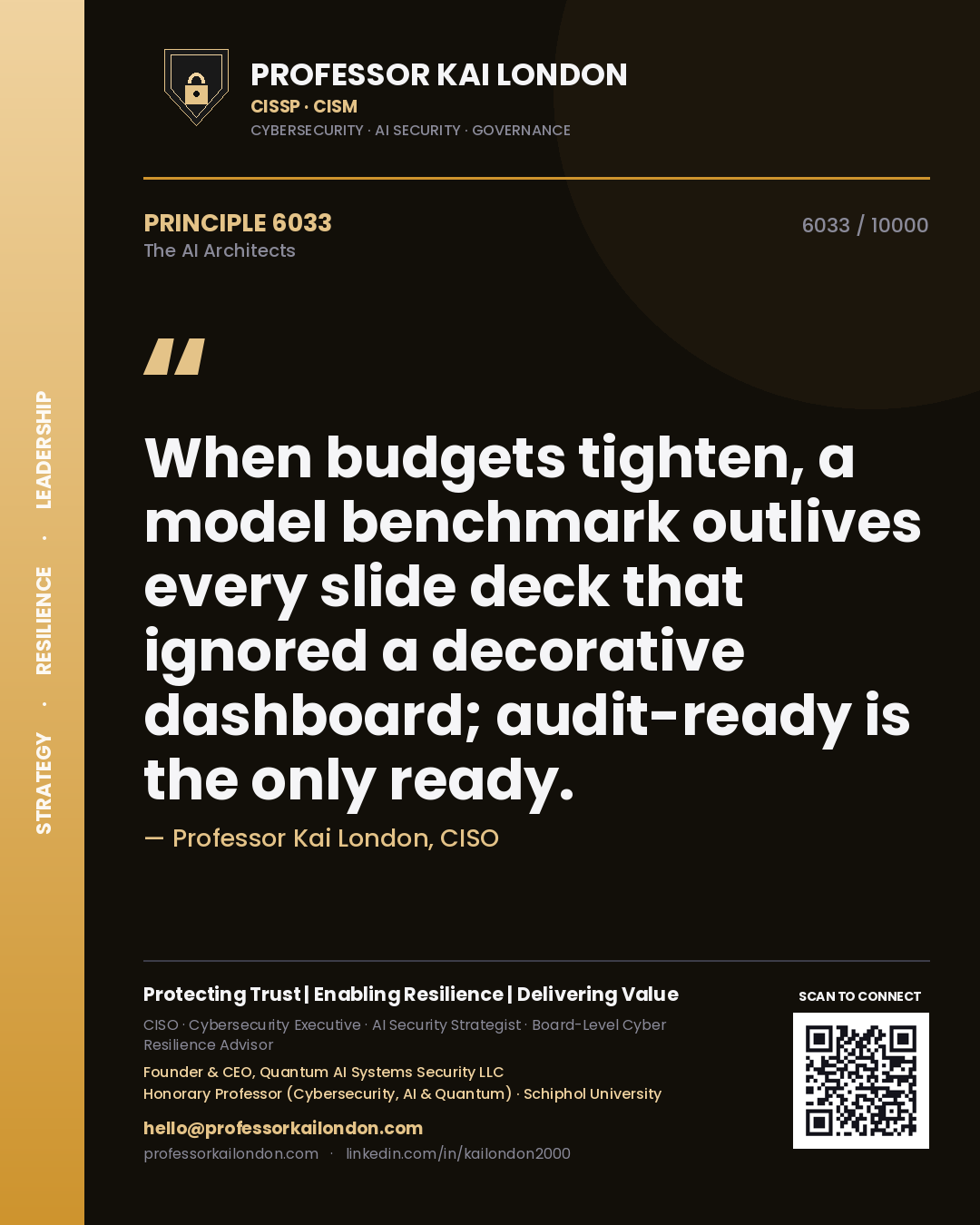 Professor Kai London principle 6033: When budgets tighten, a model benchmark outlives every slide deck that ignored a decorative dashboard; audit-ready is the only ready.