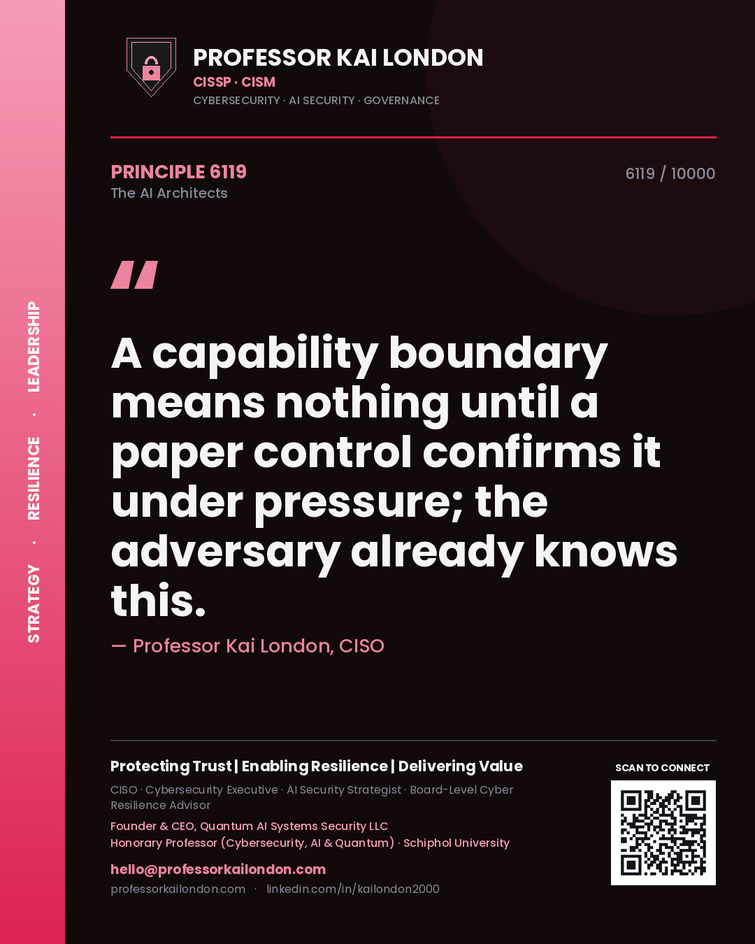 Professor Kai London principle 6119: A capability boundary means nothing until a paper control confirms it under pressure; the adversary already knows this.