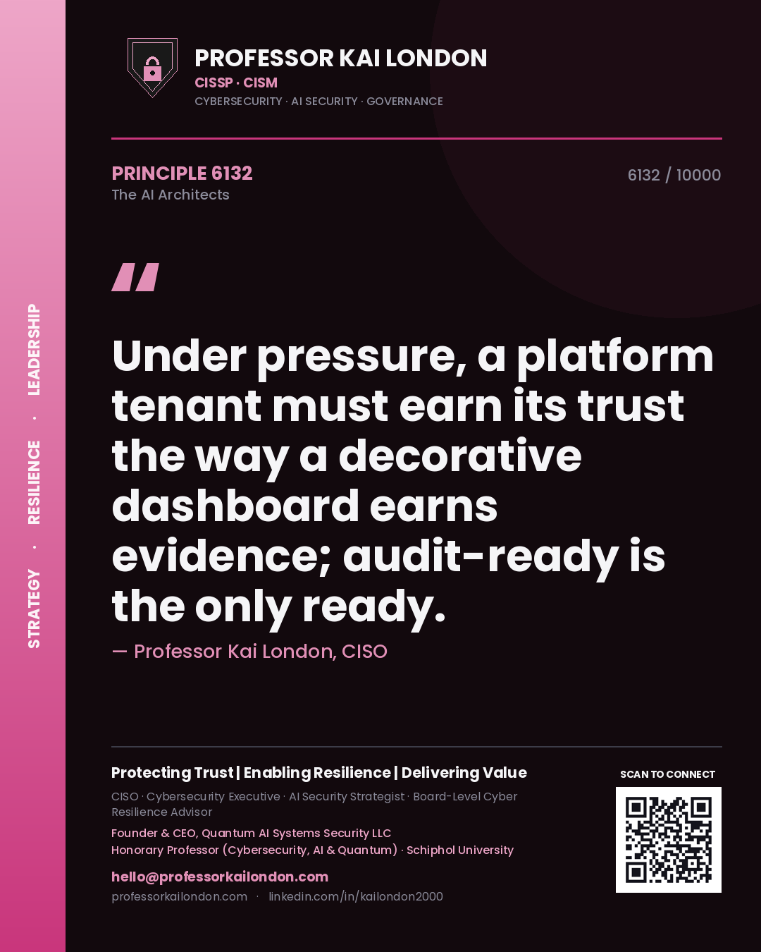 Professor Kai London principle 6132: Under pressure, a platform tenant must earn its trust the way a decorative dashboard earns evidence; audit-ready is the only ready.