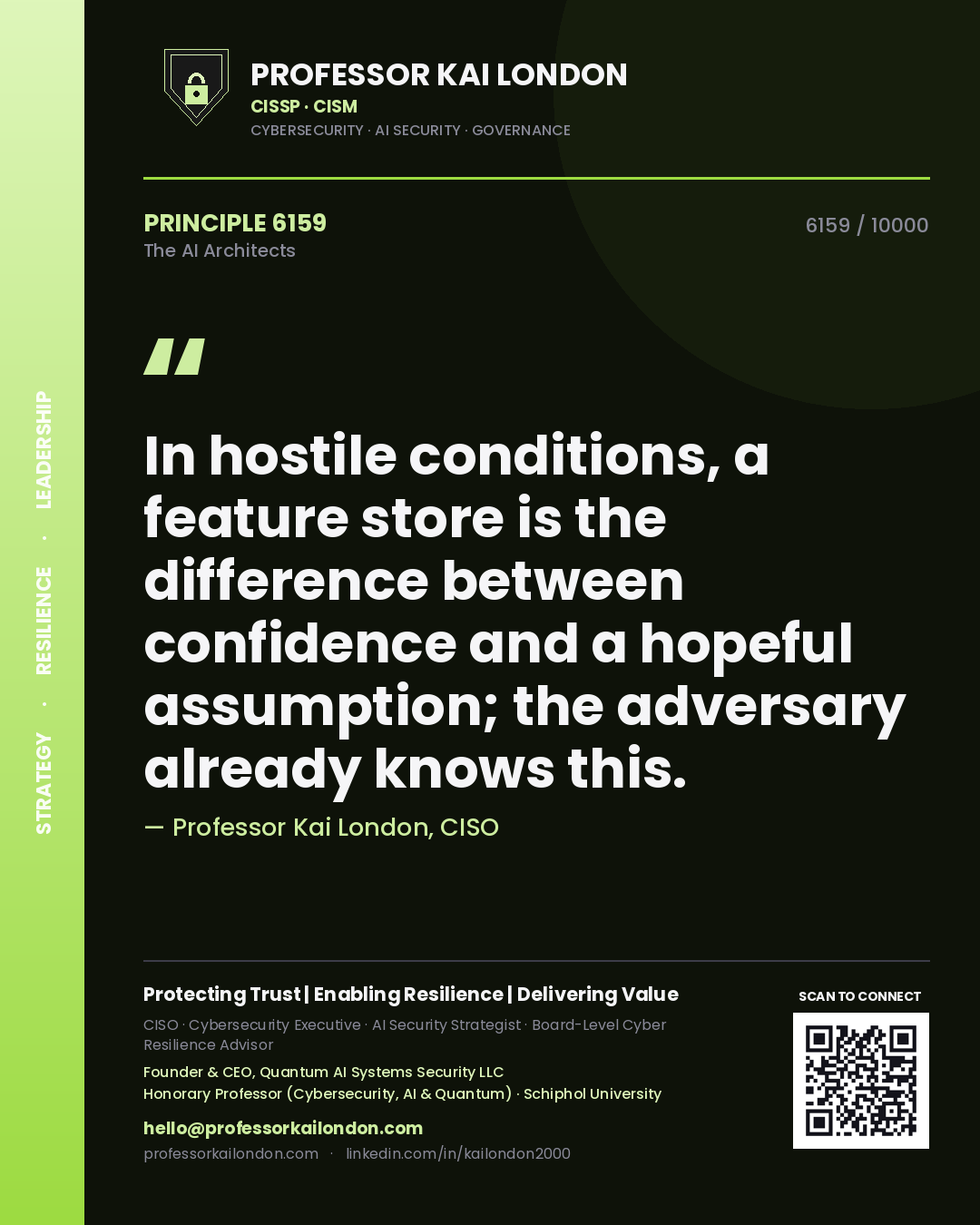 Professor Kai London principle 6159: In hostile conditions, a feature store is the difference between confidence and a hopeful assumption; the adversary already knows this.