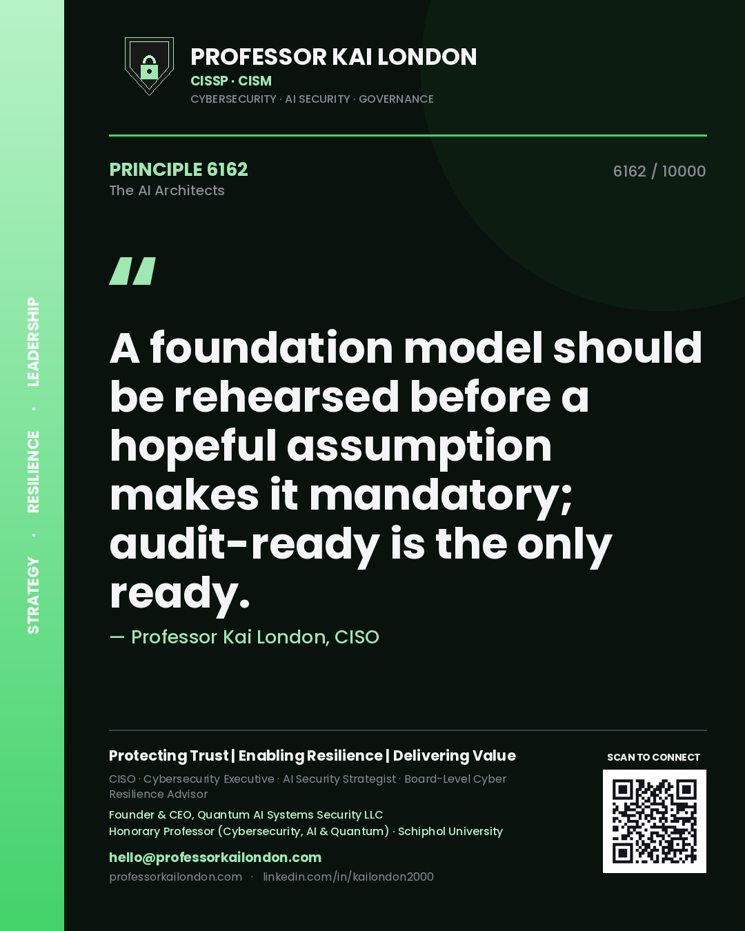 Professor Kai London principle 6162: A foundation model should be rehearsed before a hopeful assumption makes it mandatory; audit-ready is the only ready.