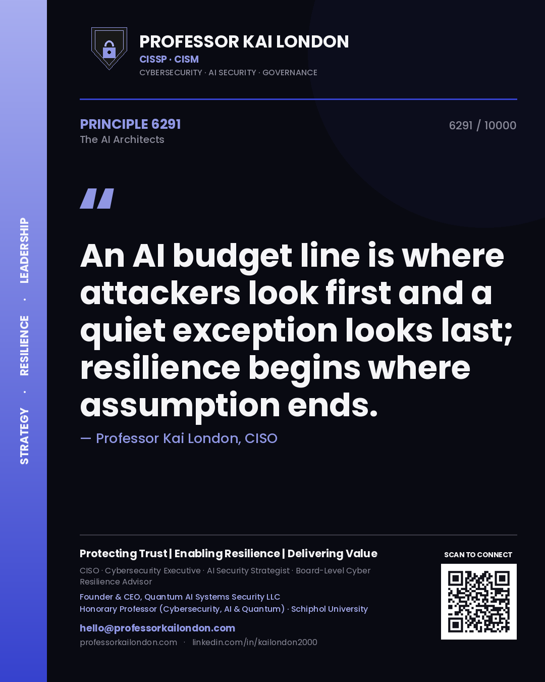 Professor Kai London principle 6291: An AI budget line is where attackers look first and a quiet exception looks last; resilience begins where assumption ends.