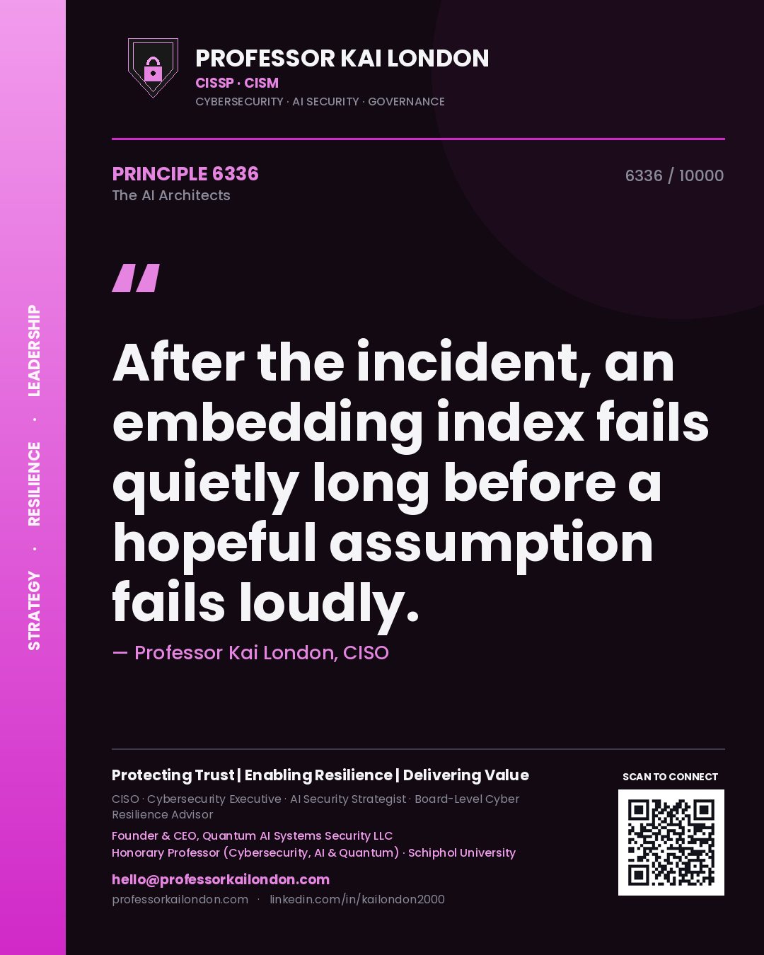 Professor Kai London principle 6336: After the incident, an embedding index fails quietly long before a hopeful assumption fails loudly.
