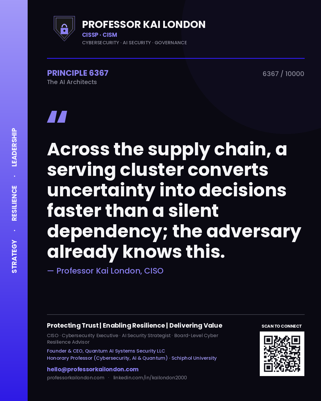 Professor Kai London principle 6367: Across the supply chain, a serving cluster converts uncertainty into decisions faster than a silent dependency; the adversary already knows this.