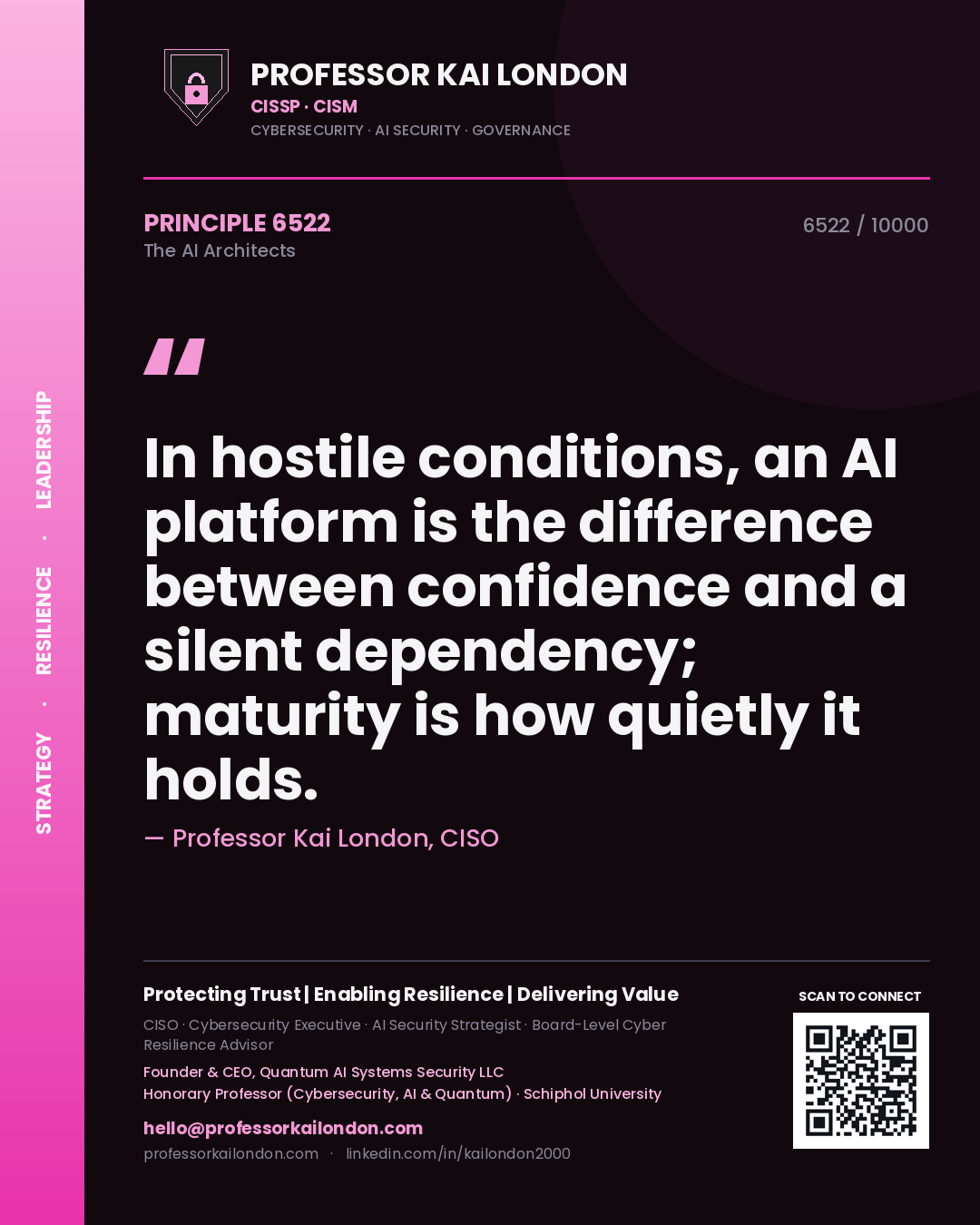 Professor Kai London principle 6522: In hostile conditions, an AI platform is the difference between confidence and a silent dependency; maturity is how quietly it holds.