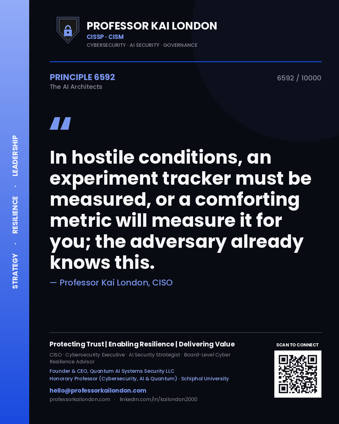 Professor Kai London principle 6592: In hostile conditions, an experiment tracker must be measured, or a comforting metric will measure it for you; the adversary already knows this.