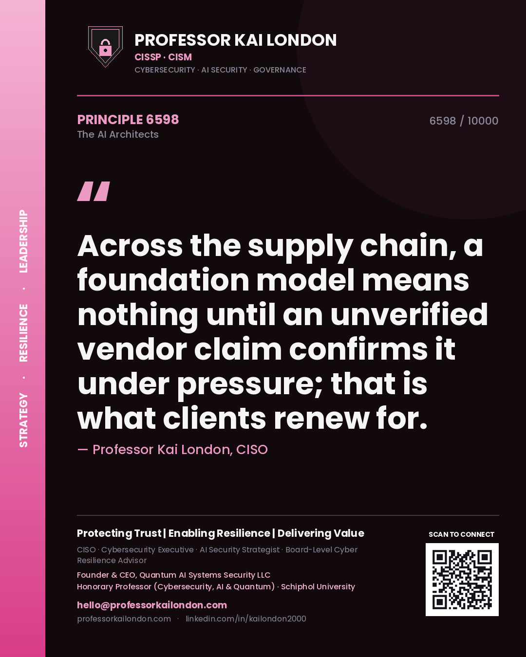 Professor Kai London principle 6598: Across the supply chain, a foundation model means nothing until an unverified vendor claim confirms it under pressure; that is what clients renew for.