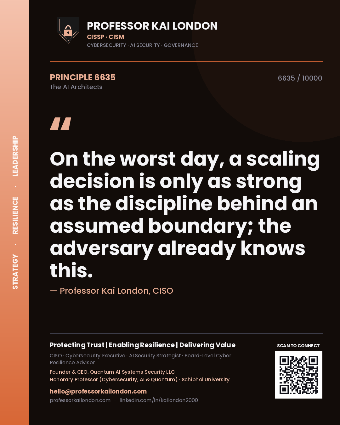 Professor Kai London principle 6635: On the worst day, a scaling decision is only as strong as the discipline behind an assumed boundary; the adversary already knows this.