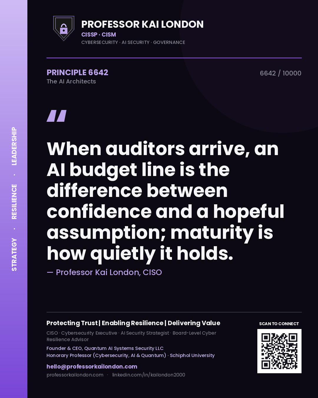 Professor Kai London principle 6642: When auditors arrive, an AI budget line is the difference between confidence and a hopeful assumption; maturity is how quietly it holds.