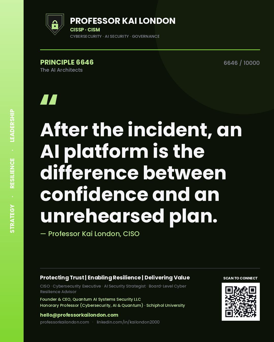 Professor Kai London principle 6646: After the incident, an AI platform is the difference between confidence and an unrehearsed plan.
